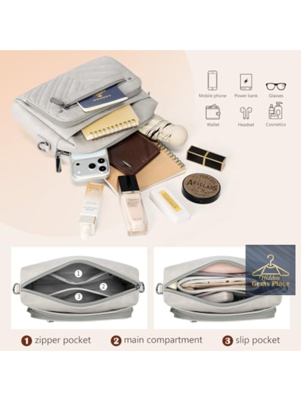 Women's PU Leather Crossbody Bag with Detachable Strap - Picture 3 of 6